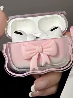 3D Bow Wave Case for Apple AirPods Case Pink Floral Girls Cover for AirPods